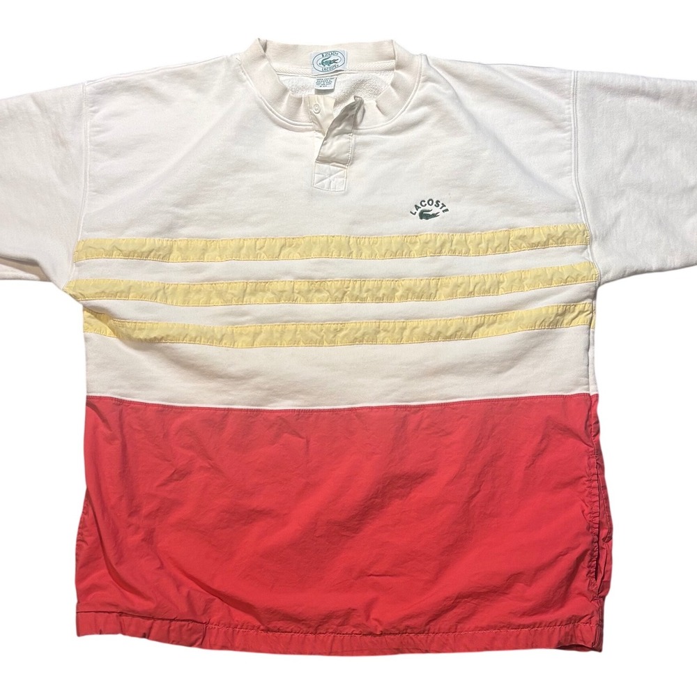 Vintage 80s Izod Lacoste Mens shirt Colorblock Rugby Pullover Red White Large